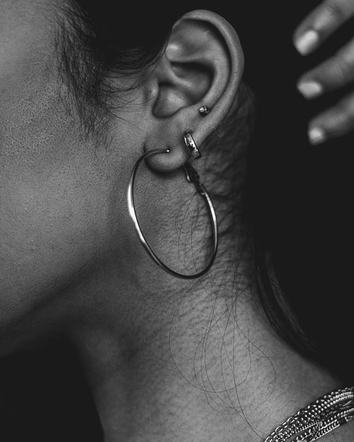 Hoop earrings worn on the ear