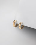 Pair of gold earrings on a white surface