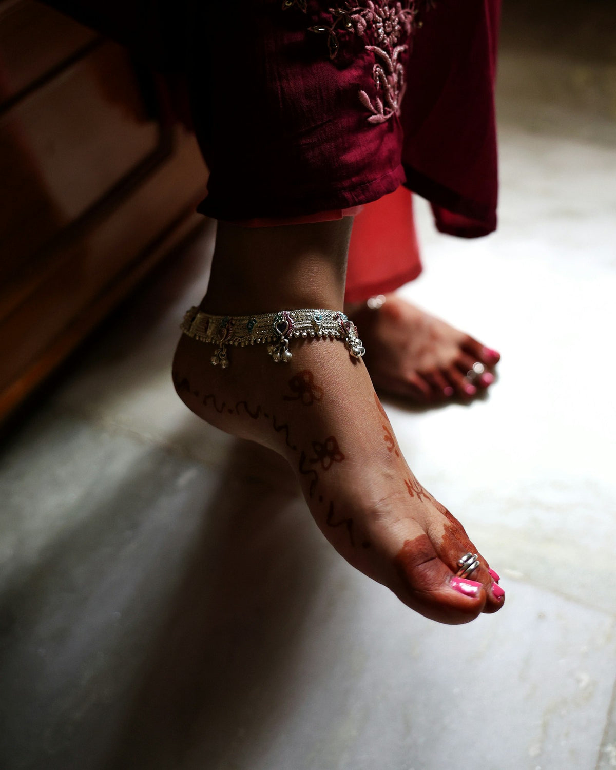 Anklet worn with a festive outfit